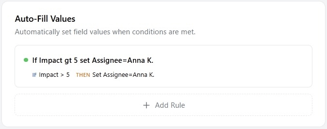 Timill automation rules configuration screen